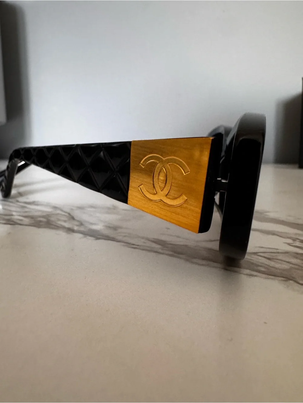 Chanel gold logo Black Rectangular Sunglasses - Classic Women Accessories